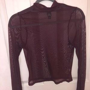 Mock-neck maroon mesh top